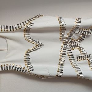 Bebe White Gold Sequin Prom Club Party Dress Small